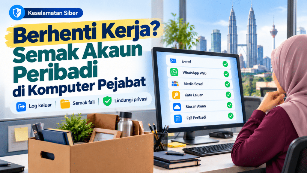 Kakitangan menyemak akaun peribadi pada komputer pejabat sebelum menyerahkan peralatan