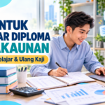Pelajar lelaki Diploma Perakaunan menggunakan AI untuk belajar dan mengulang kaji