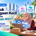 Belanjawan 2027: AI untuk Perniagaan Kecil Ilustrasi usahawan perniagaan kecil menggunakan AI untuk pemasaran, khidmat pelanggan, analisis jualan dan automasi sempena Belanjawan 2027 Malaysia.