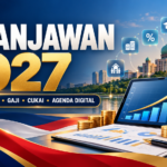 Banner Belanjawan 2027 mengenai bantuan rakyat, gaji, cukai dan agenda digital Malaysia