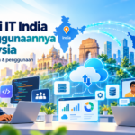 Industri IT India dan Penggunaannya di Malaysia Ilustrasi industri IT India dan Malaysia yang menunjukkan kerjasama teknologi, pembangunan perisian, pengkomputeran awan dan sokongan sistem digital.