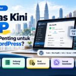 Kemas Kini PHP: Mengapa Penting untuk Laman WordPress? Ilustrasi kemas kini PHP untuk keselamatan laman WordPress, memaparkan papan pemuka Site Health, naik taraf versi PHP, pelayan web dan perlindungan sistem.