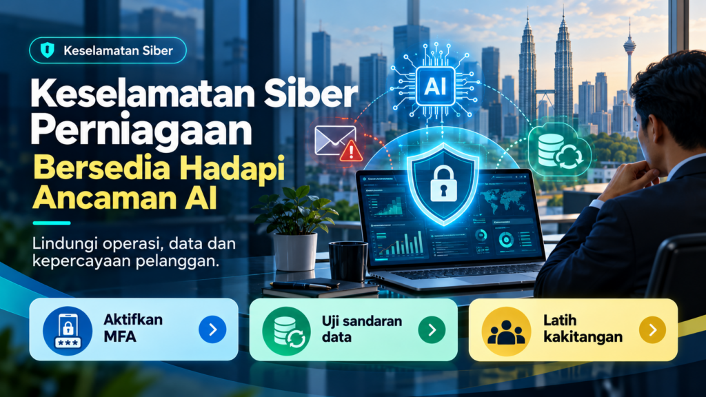 Ilustrasi pasukan pejabat mengurus gangguan sistem dan keselamatan siber perniagaan
